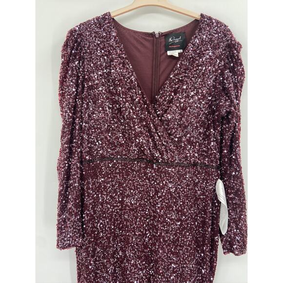 Mac Duggal Mahogany Long Sleeve Sequin V-Neck Trumpet Formal Gown Size 16 - Picture 4 of 7